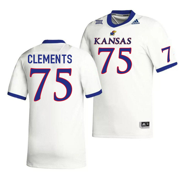 Men #75 Calvin Clements Kansas Jayhawks College Football Jerseys Stitched Sale-White - Click Image to Close
